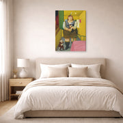 Gallery-wrapped canvas print of Fernando Botero's Circus Girl in Her Trailer displayed on a wall in a bedroom