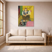 Gallery-wrapped canvas print of Fernando Botero's Circus Girl in Her Trailer displayed on a wall in a living room