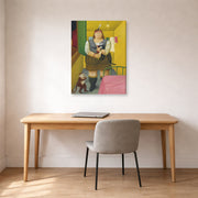 Gallery-wrapped canvas print of Fernando Botero's Circus Girl in Her Trailer displayed on a wall in a home office