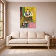 Unframed poster print of Fernando Botero's Circus Girl in Her Trailer displayed on a wall in a living room