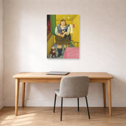 Unframed poster print of Fernando Botero's Circus Girl in Her Trailer displayed on a wall in a home office