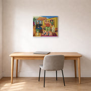 Gallery-wrapped canvas print of Fernando Botero's Circus People displayed on a wall in a home office