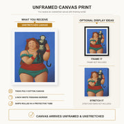 Fernando Botero - Circus Performer with Monkey canvas print size comparison and framing display infographic
