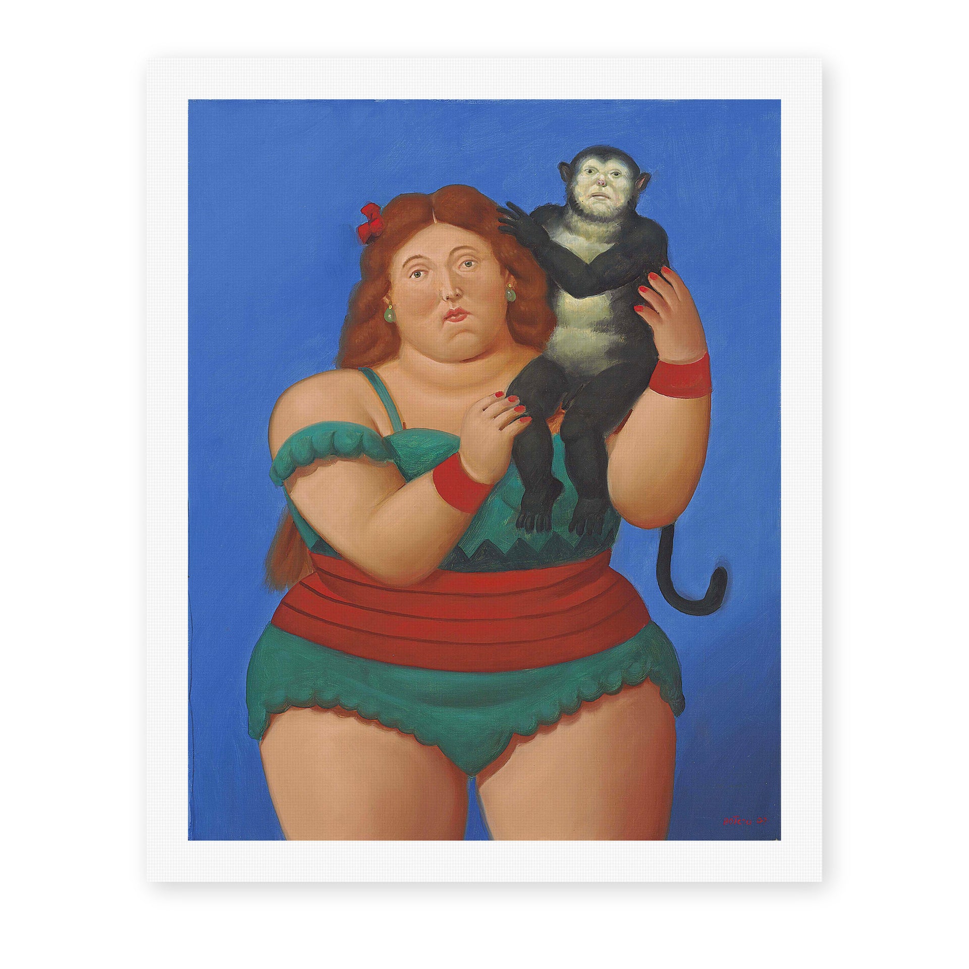 Fernando Botero's 'Circus Performer with Monkey' painting reproduced as a rolled canvas print