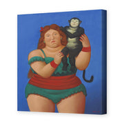 Fernando Botero's 'Circus Performer with Monkey' painting reproduced as a gallery-wrapped canvas print