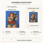 Fernando Botero - Circus Performer with Monkey poster print size comparison and framing display infographic