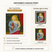 Fernando Botero - Circus Woman with Dog canvas print size comparison and framing display infographic