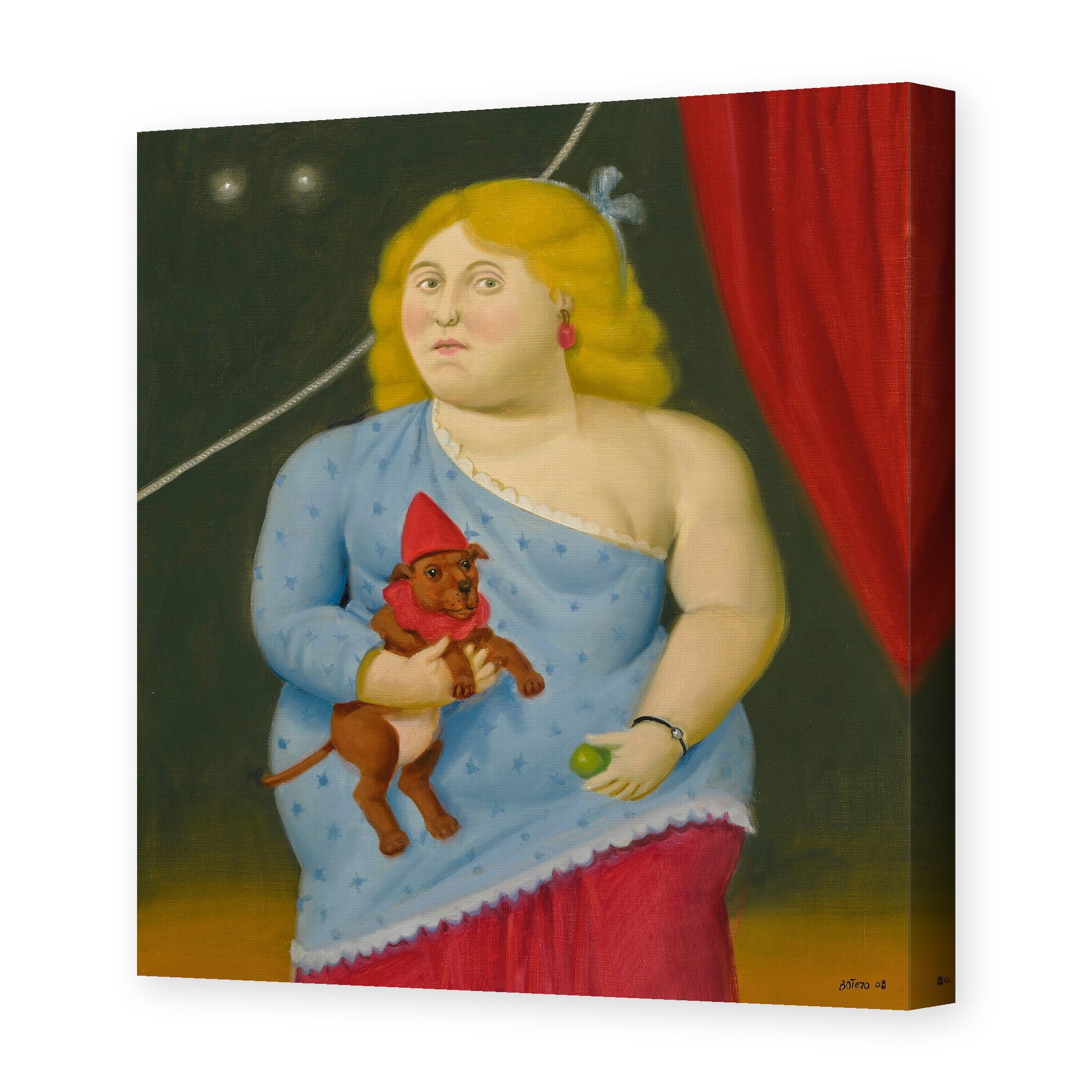 Fernando Botero's 'Circus Woman with Dog' painting reproduced as a gallery-wrapped canvas print