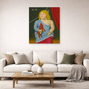 Gallery-wrapped canvas print of Fernando Botero's Circus Woman with Dog displayed on a wall in a living room