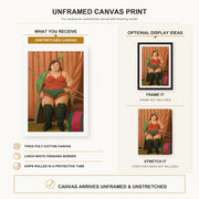 Fernando Botero - Circus Woman canvas print size comparison and framing display infographic