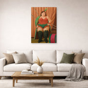 Gallery-wrapped canvas print of Fernando Botero's Circus Woman displayed on a wall in a living room