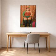 Gallery-wrapped canvas print of Fernando Botero's Circus Woman displayed on a wall in a home office