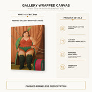 Fernando Botero - Circus Woman gallery wrap canvas construction and hanging details infographic