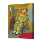 Fernando Botero's 'Clown in His Trailer' painting reproduced as a gallery-wrapped canvas print
