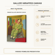 Fernando Botero - Clown in His Trailer gallery wrap canvas construction and hanging details infographic