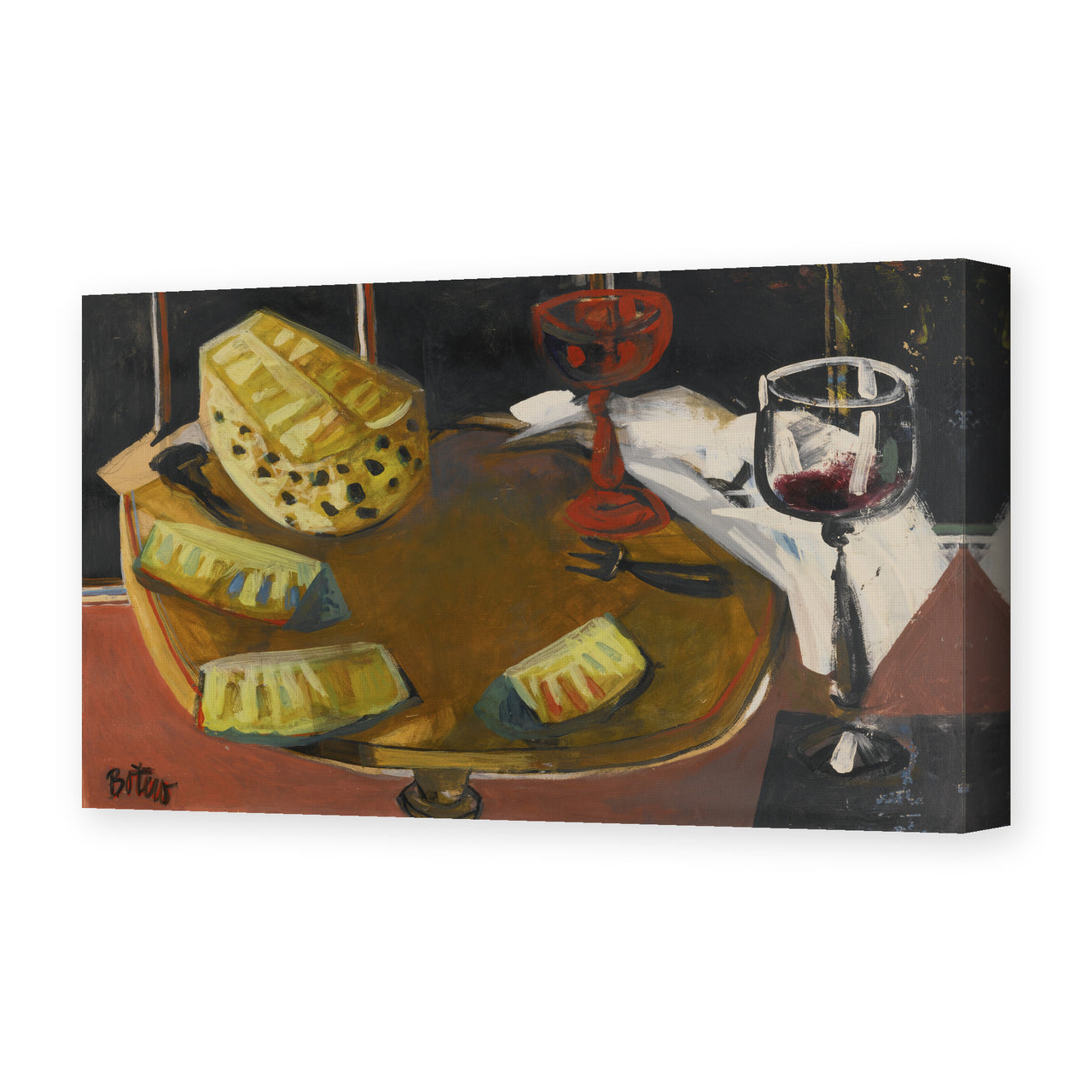 Fernando Botero's 'Composición Con Copa Y Piña' painting reproduced as a gallery-wrapped canvas print