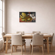 Gallery-wrapped canvas print of Fernando Botero's Composición Con Copa Y Piña displayed on a wall in a dining room