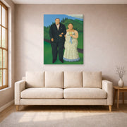 Gallery-wrapped canvas print of Fernando Botero's Country Wedding displayed on a wall in a living room