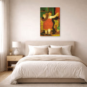 Gallery-wrapped canvas print of Fernando Botero's Couple Dancing displayed on a wall in a bedroom