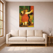 Gallery-wrapped canvas print of Fernando Botero's Couple Dancing displayed on a wall in a living room
