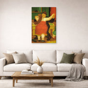 Gallery-wrapped canvas print of Fernando Botero's Couple Dancing displayed on a wall in a living room