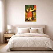 Unframed poster print of Fernando Botero's Couple Dancing displayed on a wall in a bedroom
