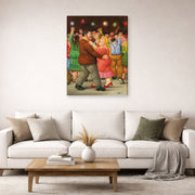 Gallery-wrapped canvas print of Fernando Botero's Dance displayed on a wall in a living room