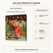 Fernando Botero - Dance gallery wrap canvas construction and hanging details infographic