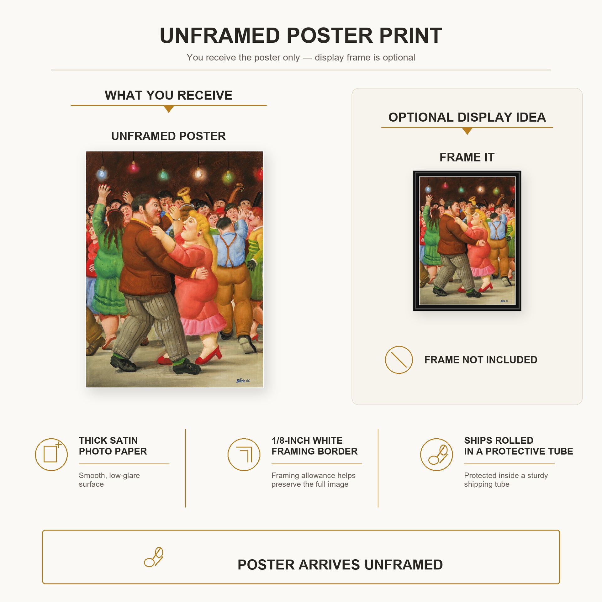 Fernando Botero - Dance poster print size comparison and framing display infographic