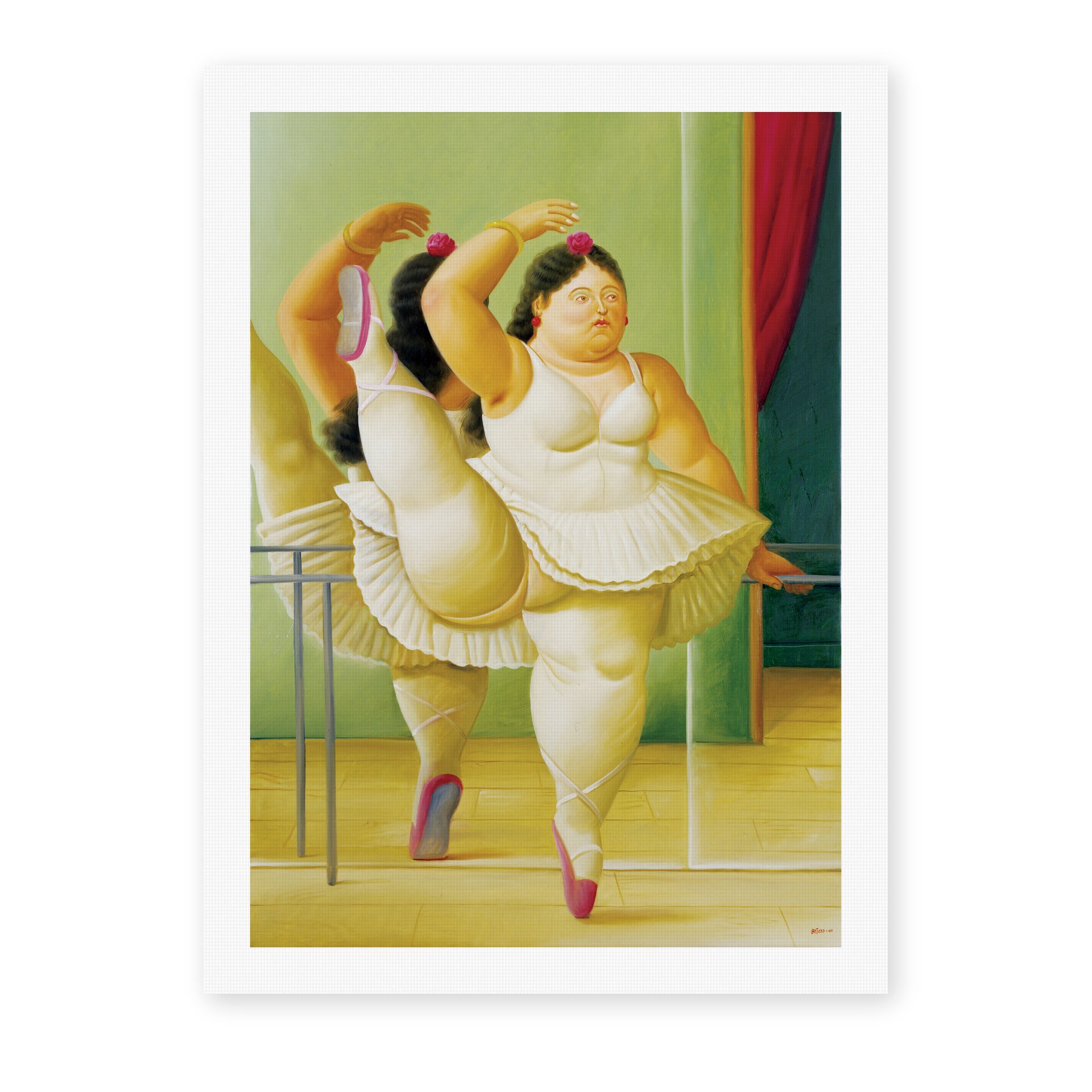 Fernando Botero's 'Dancers at the Bar' painting reproduced as a rolled canvas print