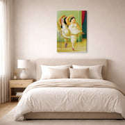 Gallery-wrapped canvas print of Fernando Botero's Dancers at the Bar displayed on a wall in a bedroom