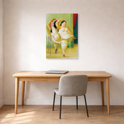 Unframed poster print of Fernando Botero's Dancers at the Bar displayed on a wall in a home office