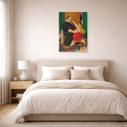 Unframed poster print of Fernando Botero's Dancing Couple displayed on a wall in a bedroom