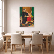 Unframed poster print of Fernando Botero's Dancing Couple displayed on a wall in a dining room