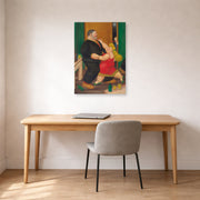 Unframed poster print of Fernando Botero's Dancing Couple displayed on a wall in a home office