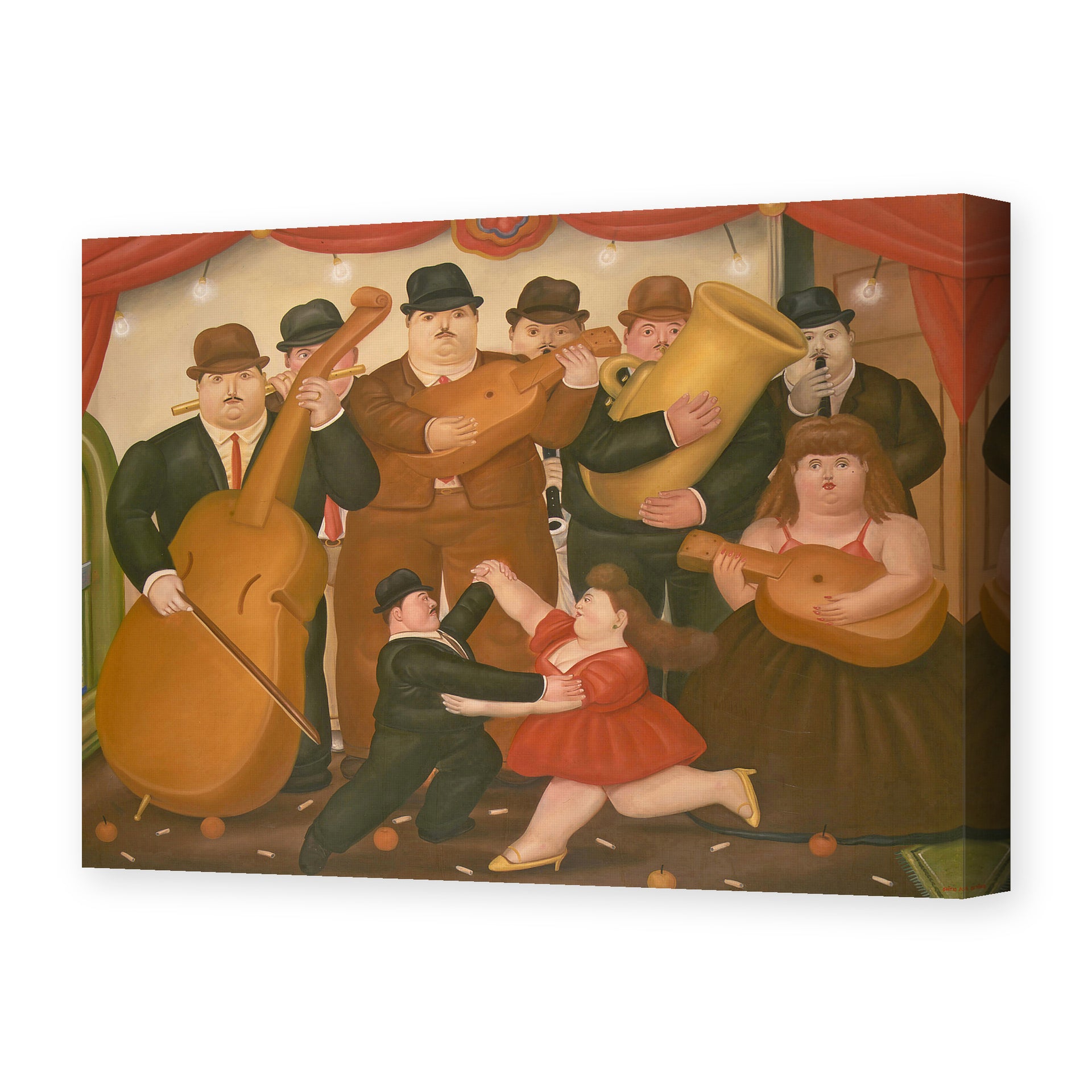 Fernando Botero's 'Dancing in Colombia' painting reproduced as a gallery-wrapped canvas print