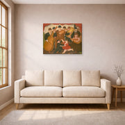 Gallery-wrapped canvas print of Fernando Botero's Dancing in Colombia displayed on a wall in a living room