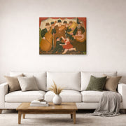 Gallery-wrapped canvas print of Fernando Botero's Dancing in Colombia displayed on a wall in a living room