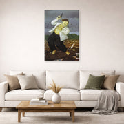Gallery-wrapped canvas print of Fernando Botero's Death of Pablo Escobar displayed on a wall in a living room