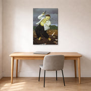 Gallery-wrapped canvas print of Fernando Botero's Death of Pablo Escobar displayed on a wall in a home office