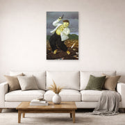 Unframed poster print of Fernando Botero's Death of Pablo Escobar displayed on a wall in a living room