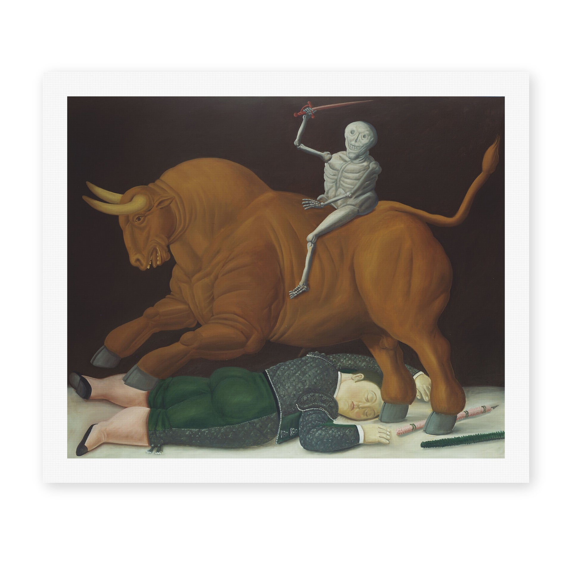Fernando Botero's 'Death of Ramon Torres' painting reproduced as a rolled canvas print