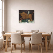 Gallery-wrapped canvas print of Fernando Botero's Death of Ramon Torres displayed on a wall in a dining room