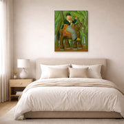 Gallery-wrapped canvas print of Fernando Botero's El Senor Presidente (Mister President) displayed on a wall in a bedroom