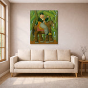 Gallery-wrapped canvas print of Fernando Botero's El Senor Presidente (Mister President) displayed on a wall in a living room