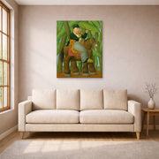 Unframed poster print of Fernando Botero's El Senor Presidente (Mister President) displayed on a wall in a living room