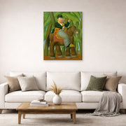 Unframed poster print of Fernando Botero's El Senor Presidente (Mister President) displayed on a wall in a living room