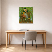 Unframed poster print of Fernando Botero's El Senor Presidente (Mister President) displayed on a wall in a home office