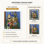 Fernando Botero - Family (1995) canvas print size comparison and framing display infographic