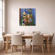 Gallery-wrapped canvas print of Fernando Botero's Family (1995) displayed on a wall in a dining room